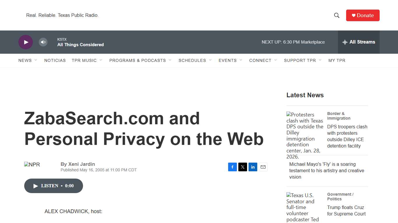 ZabaSearch.com and Personal Privacy on the Web TPR